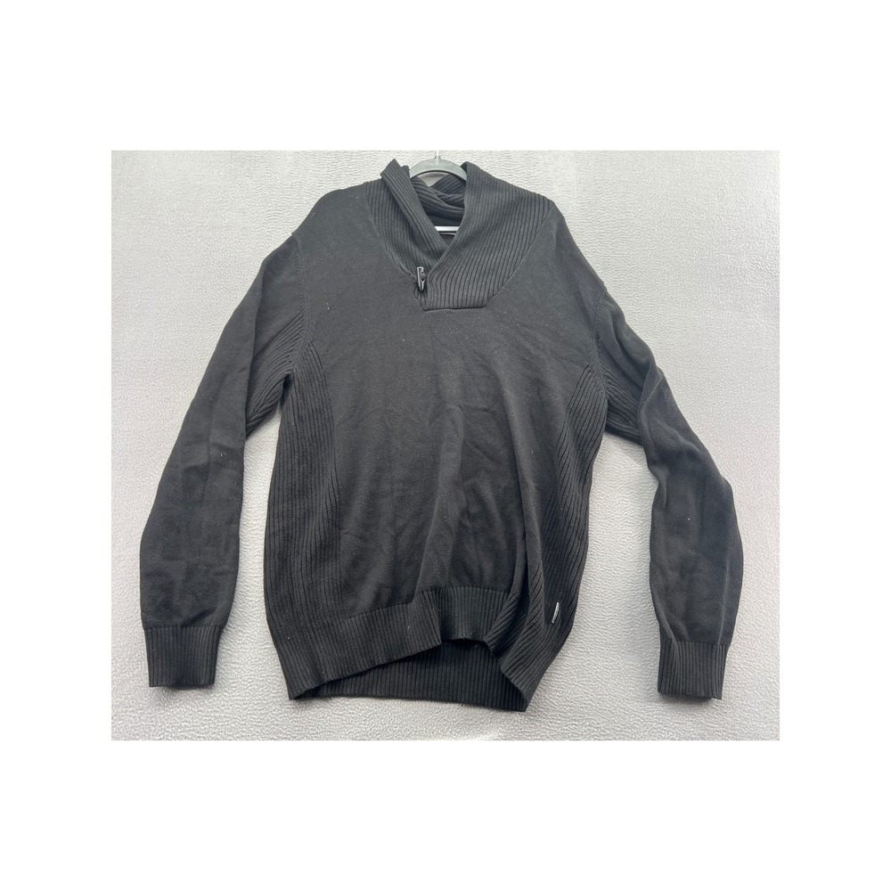 Sean John Sweater Mens XXL Black Cotton Shawl Collar Toggle Pullover